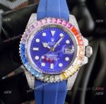 Top Replica Rolex Submariner Watch Rainbow Bezel Blue Rubber Strap_th.jpg
